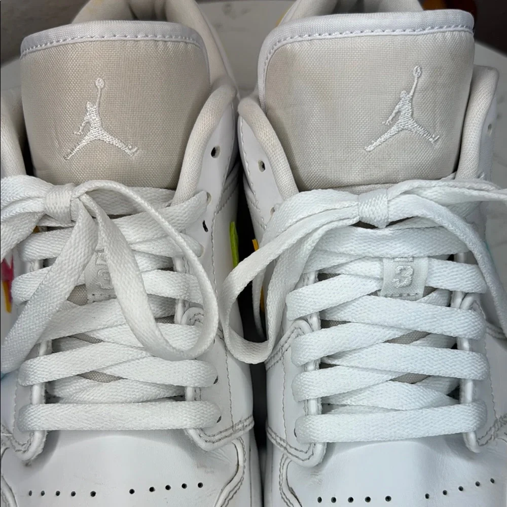 Nike Air Jordan‎ 1 Low Mens 7.5 (9 w) white neon Multi-Color Swoosh Sneakers CW…